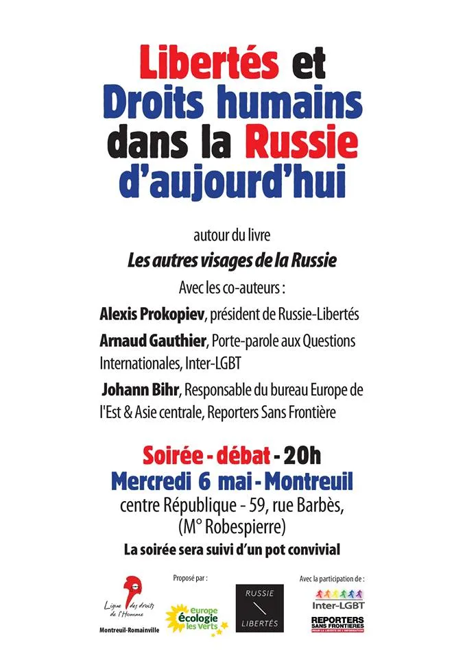 6 mai : soirée-débat  Libertés et Droits humains dans la Russie d’aujourd’hui 