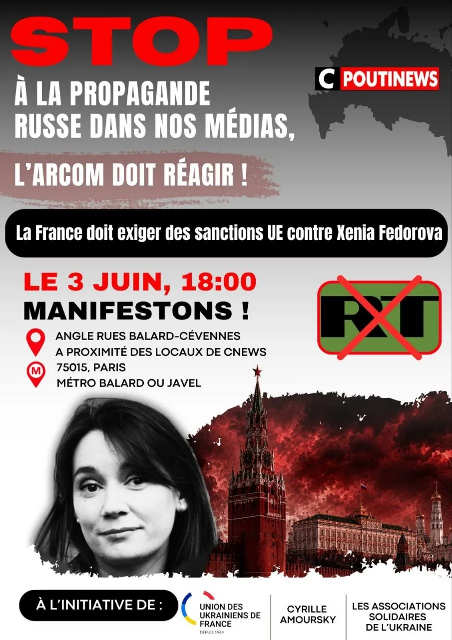 HALTE À LA PROPAGANDE DE GUERRE DU KREMLIN DANS NOS MÉDIAS. Manifestation — mercredi 3 juin 2026, 18 h