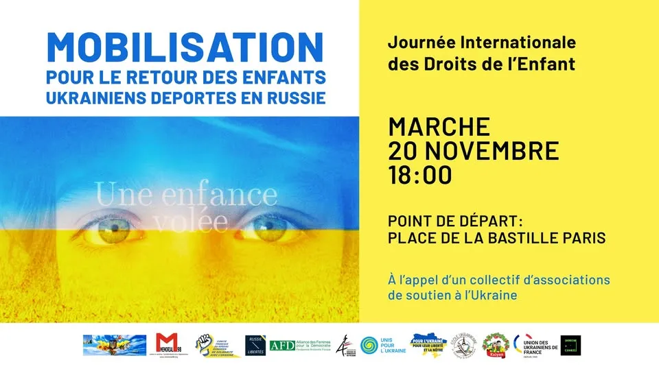 MANIFESTATION POUR LE RETOUR IMMÉDIAT DES ENFANTS UKRAINIENS DÉPORTÉS EN RUSSIE 