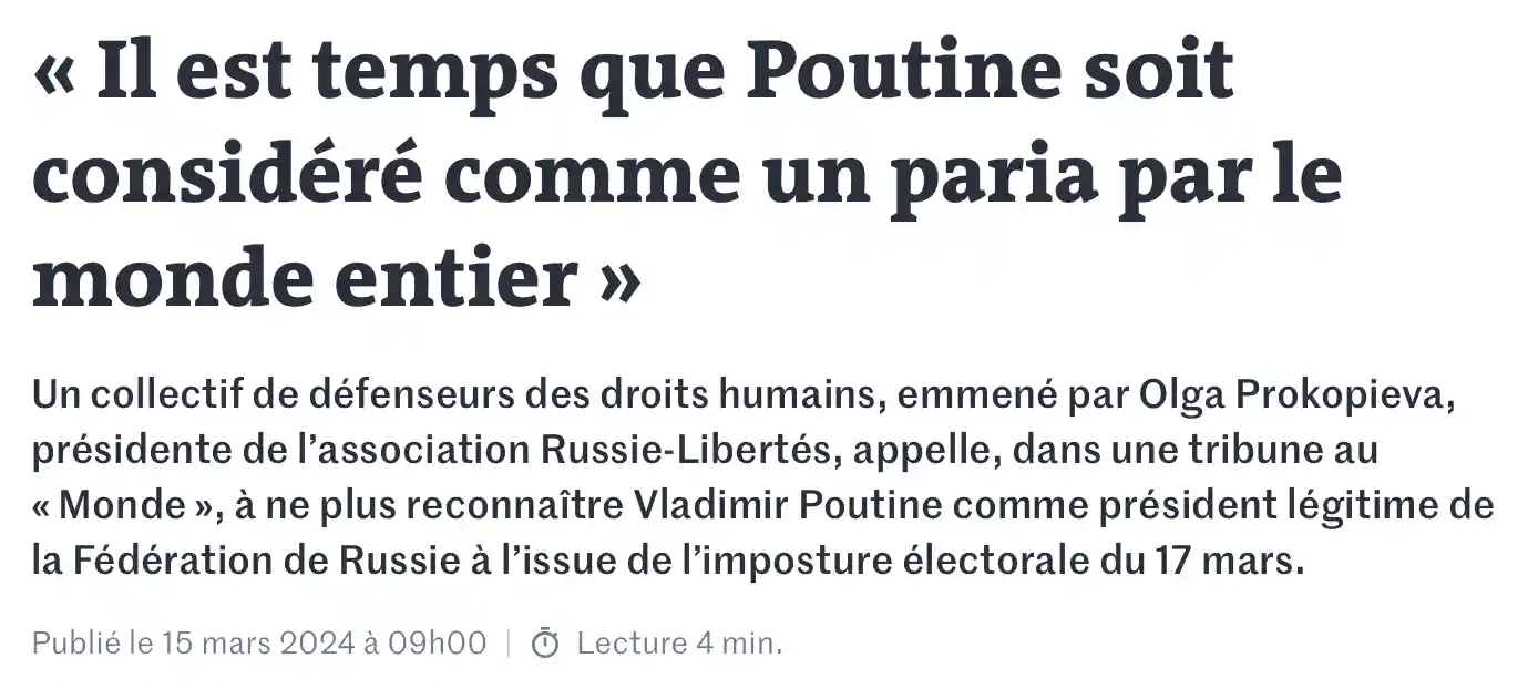 Le Monde: Il est temps que Poutine soir considéré comme un paria par le monde entier